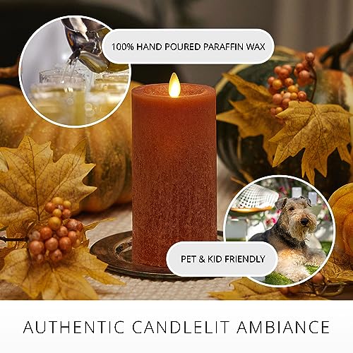 Image of Luminara Sea Glass Flameless Candle, Adobe 3 inch x 6.5 inch, Moving LED Flame Pillar with Timer, Battery Operated, Real Wax, Unscented Home Decor