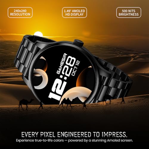 Image of GameSir H20 Black Dial Smart Watch Combo 1.49 inch AMOLED Display with 4 Straps, Bluetooth Calling, IP67, Crown Control, 100+ Sports Modes, SPO₂ & Health Tracking, for Men & Women (Black Dial)