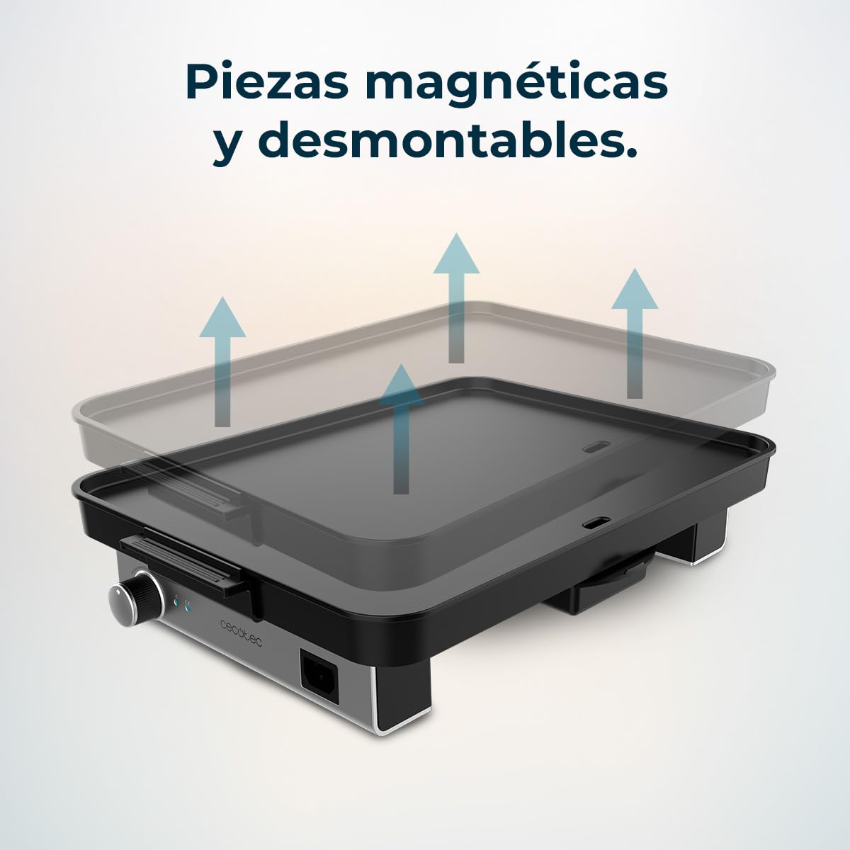 Cecotec Plancha de Asar Eléctrica con Piezas Magnéticas Desmontables Magnet 1800. Plancha de Cocina Grill con 1800W, Aluminio Con Revestimiento De Teflón, Antiadherente, Apta Para Lavavajillas