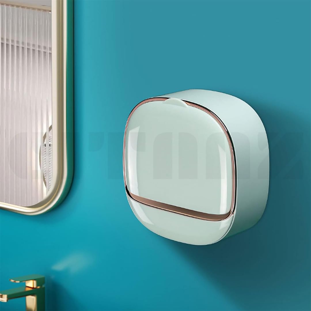 Soap Holder with Drain Tray,Waterproof Soap Dish Holder,Keep Soap Bar Dry,Adhesive Soap Case Box Wall Mounted for Shower,Bathroom (Mint Green)