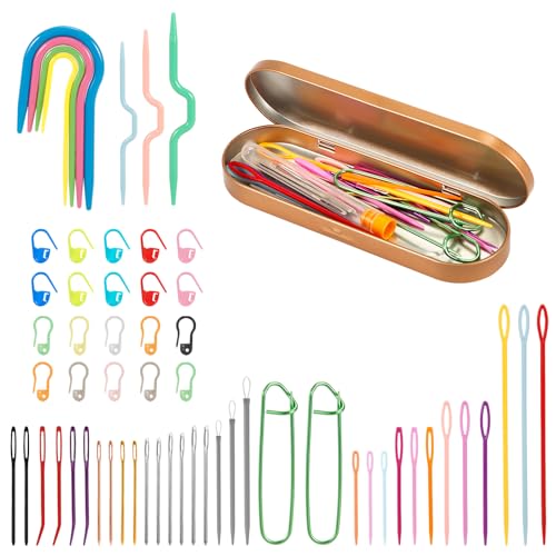 Conjunto de 62 agulhas de fios, agulhas cegas sortidas de olhos grandes, agulhas de tapeçaria curvad