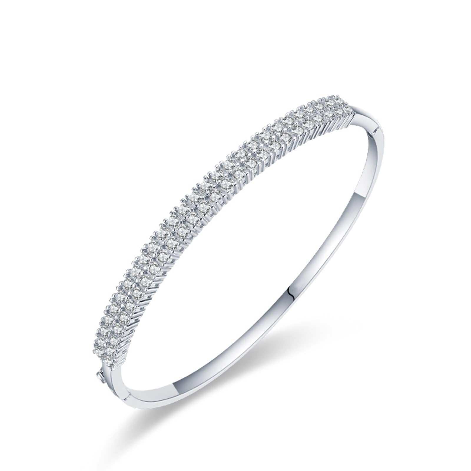 Pulseras para mujer, pulsera de novia geométrica de plata con forma redonda de diamante creado en laboratorio Pt950 y oro blanco