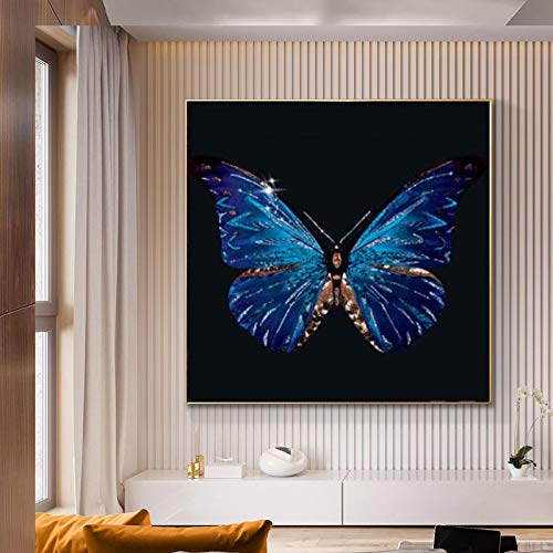 Papillon bleu toile peinture abstraite animaux pour reveiller un mur blanc de chambre d'enfants