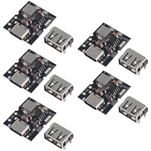 D-FLIFE 5pcs Type-C USB 5V 2A Boost Converter Step-Up Power Module Lithium Battery Charging Protection Board Display USB for DIY (Not Welded)