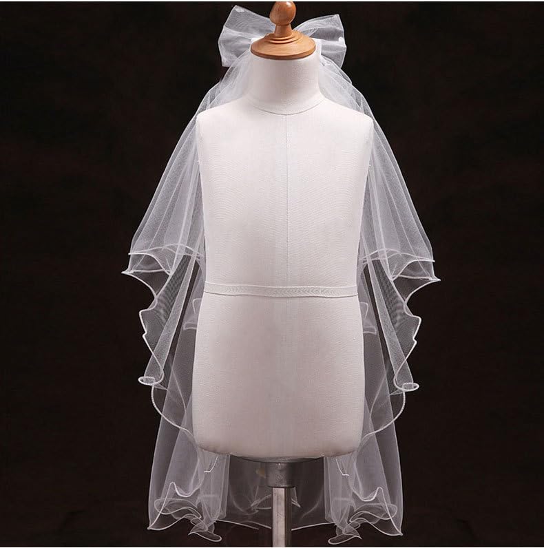 Girls First Communion Veil Catholic Head Coverings Church Veil Kids Holy Communion Gifts Bow Wedding Party Headpiece4