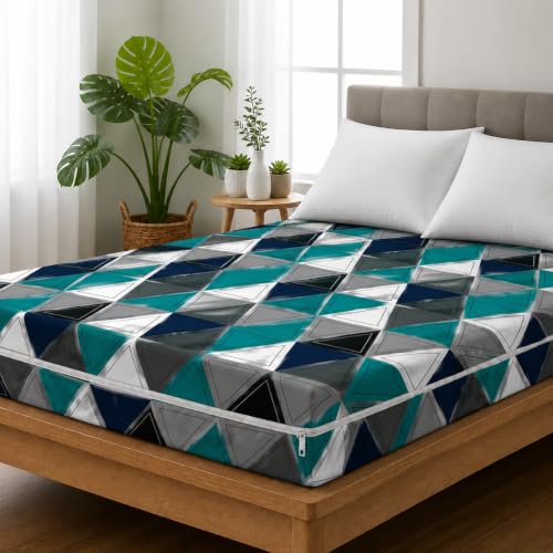 Image of Premium Cotton Printed Mattress Cover /Protector with Zipper Chain|Provides All Around Protection with 360 Encasing |Single Size Bed - 72x36+6 inches (6 x 3 Feet Mattress) - Green Black