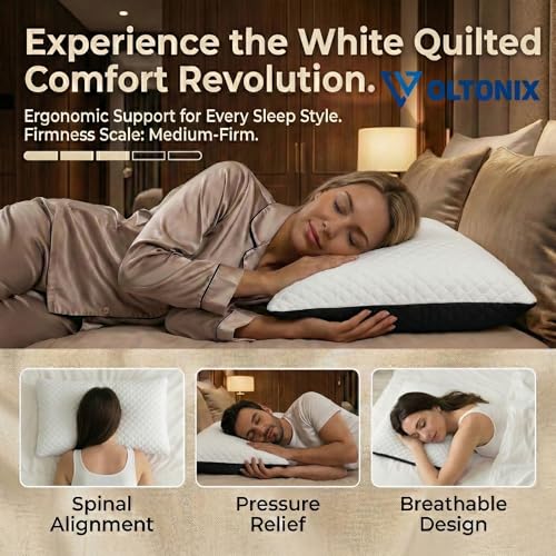 Image of Blairmore Memory Foam Pillow,nek Pillow,Orthopedic Memory Foam Pillows Supports Neck Pain and Shoulder Pain for Sleeping, Ergonomic Cervical Pillow (White+milange Grey)