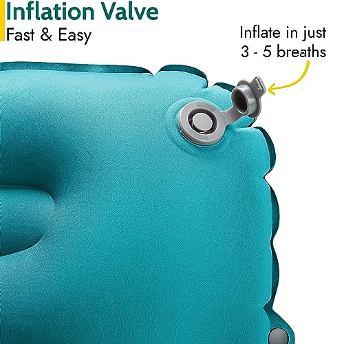 Trail Inflatable Camping Pillow Oversized Ultralight Travel Cushion Neck Lumbar Support with Strap and Bag 2 Pack Aqua - Image 5