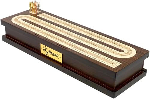Regal Games Juego de mesa Cribbage con almacenamiento de tarjetas, tablero de madera y 9 clavijas de metal, juegos de mesa clásicos de lujo únicos,