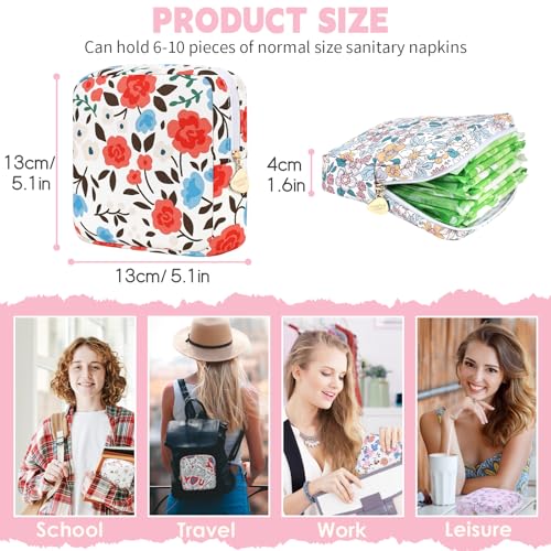 Image of Sanitary Pad Storage Bag Portable Period Bag for Teen Pads /Sanitary Napkins /Small Tampons, Sanitary Napkin Storage Bag First Period Gifts for Teen Girls (Rose Garden)