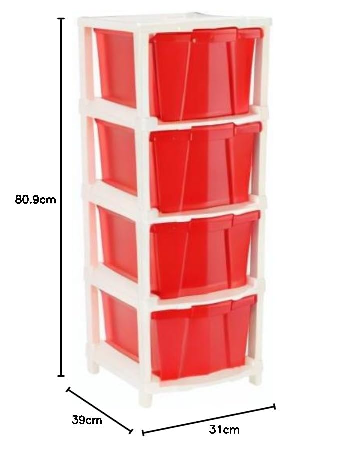 Image of Joyful Studio 4 Xl Plastic modular Drawer System for Home, Office, Hospital, Parlor, School, Doctors, Home and Kids, Colour Red, Product Dimension when assembeled (31cmx39cmx80.9 cm)