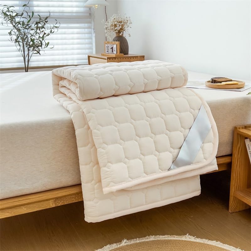 Waterproof Mattress Topper Mattress Protector Quilted Bed Topper Soft Texture Mattress Encasement Pad Soft Mattress Pad Cover with Elastic Straps (Color : White, Size : 150x200cm(59x79inch))
