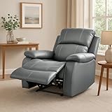 Bravich Luxury Grey Bonded Leather Manual Recliner Sofa - Living Room Furniture, Lounge Chair Sofa Set for Ultimate Comfort & Elegance. Single Seater Sofa for Home (90x75x100cm)
