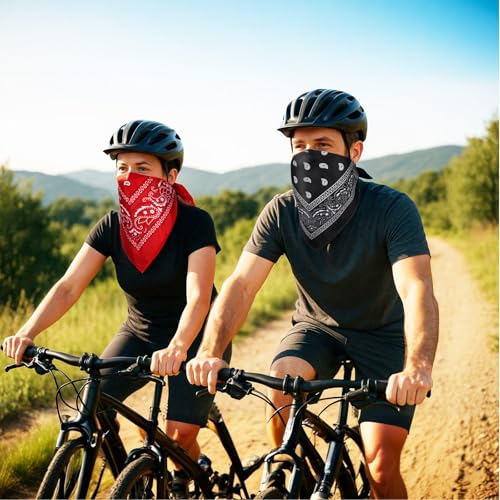 simarro 3 Stück Bandana Kopftuch Damen und Herren, 55 x 55 cm Paisley Muster Halstuch Pirat Cowboy Tuch Vierecktuch für Headwear Haar Schal Ansatz Handgelenk Biker (Rot, Schwarz, Weiß)