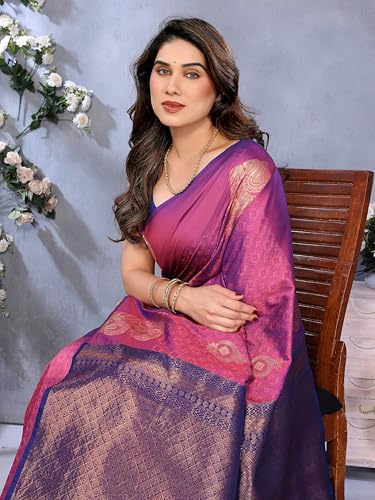 Image of Sidhidata Women's Soft Banarasi Silk Floral Zari Woven Design Saree With Unstitched Blouse Piece
