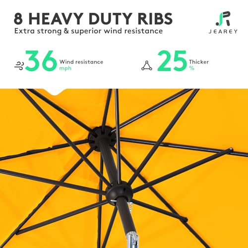 Image of JEAREY 9FT Outdoor Patio Umbrella Outdoor Table Umbrella with Push Button Tilt and Crank, Market Umbrella 8 Sturdy Ribs UV Protection Waterproof for Garden, Deck, Backyard, Pool (Bright Orange)