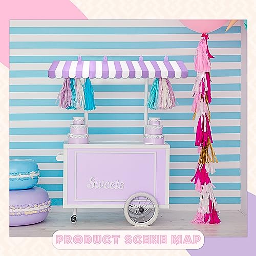 Image of Boao 4 Pcs 3D Cardboard Awning Decor,Purple and White,Striped Style | Paper Awning, Circus Carnival Theme, For Bulletin Board, Lemonade Stand, Bakery & Ice Cream Truck, Wall Window Backdrop