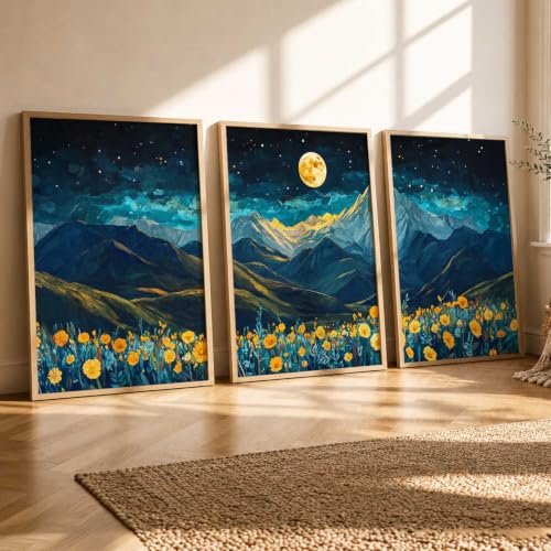 Image of kotart Big Aesthetic Mountains View Wall Art Paintings | Flowers Landscape Framed Painting | Vastu Frames for Living Room Bedroom Wall Decor Set Of 3 (14x20 Inch)