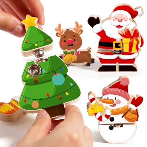 HUZU Wooden Snap Together Christmas Blocks