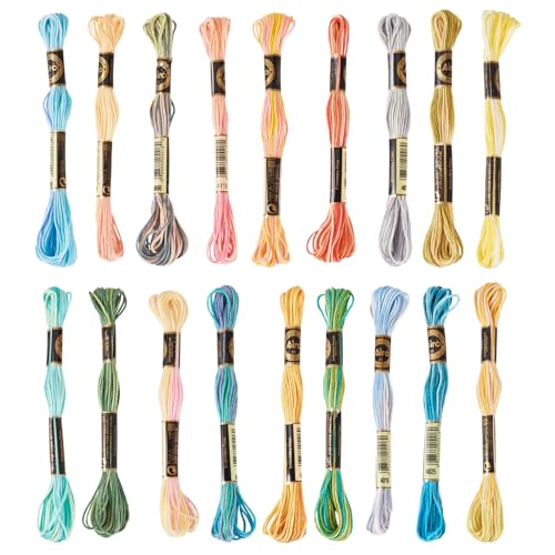 Image of FASHEWELRY 18 Skeins Embroidery Floss Thread 0.5mm Cross Stitch Threads 6-Ply Embroidery String Segment Dyed Multi Color Bracelet Cord for DIY Sewing Stitching Crafts Bracelet Making