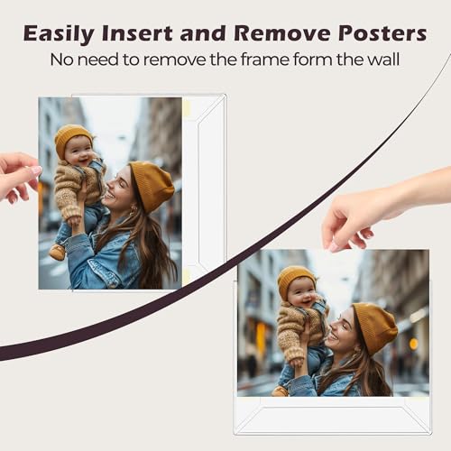Image of 16 x 24 Acrylic Picture Frame, Horizontal /Vertical Clear Photo Frame for Wall with Tape, No Drilling Floating Hanging Frameless Picture Frame, Wall Mount Sign Holder 16x24 for Home, School, Office