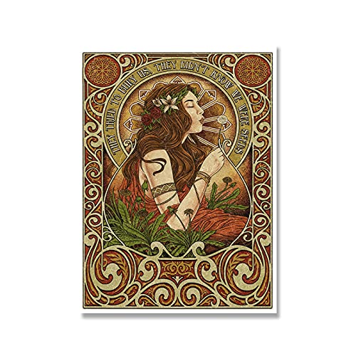 Fleur Fille Puissance Amour Mur Art - Toile Inspirante Rétro pour Intérieur Inspiré 50x75