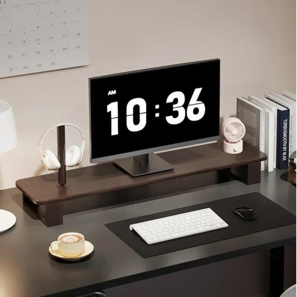 Wooden Twist Walnut Monitor Stand - Modern Desktop Riser, Monitor Raised Shelf Screen Support Stand Office Laptop Cooling Storage Holders Perfect for Home Offices, Gaming Setups (80 cm)