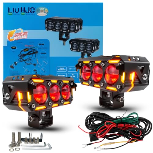LIU HJG Dual Cut Lens 3 Lens LED Fog Light With Wiring Kit Waterproof & Dustproof 240W 12V DC Power Yellow, White, Red Devil Eye Light, Yellow DRL...
