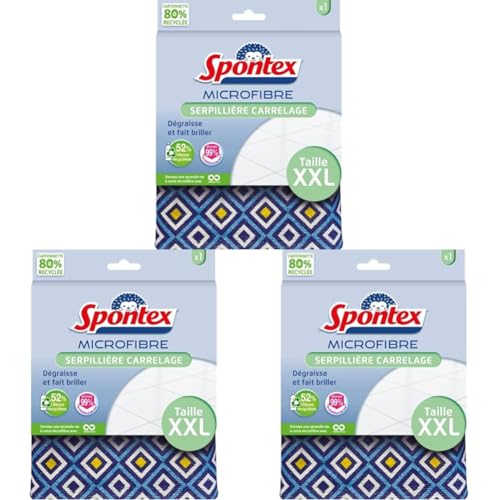 SPONTEX - Serpillère Spécial Carrelage XXL - 100% Microfibre - Dégraisse Juste avec de...