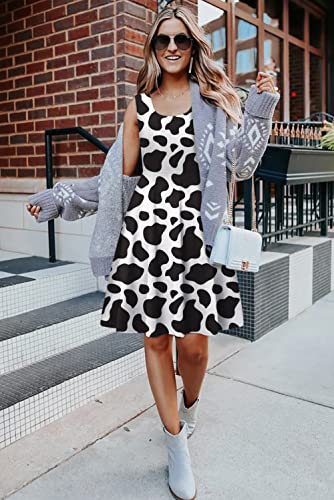Image of uideazone Women Funny Print Sleeveless U Neck A Line Casual Midi Dress | Soft Stretchy Breathable Fabric Flared Swing Sundress Fitted Waist for Daily Wear 80 /90s Themed Party Beach Vacation Trips