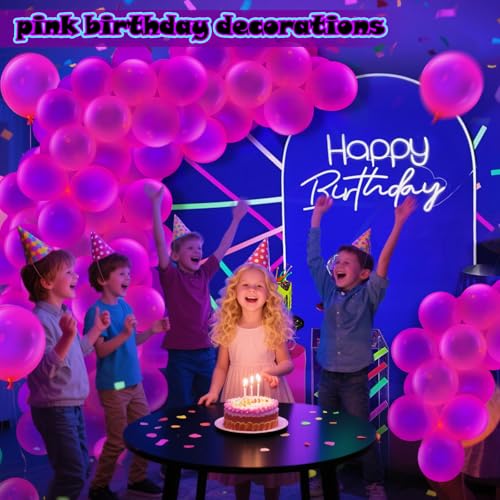 Image of 100 Pcs UV Neon Pink Balloons 12 inch Neon Party Supplies, Balloons, Glow in the Dark for Birthday, Graduation, Baby Shower,Wedding, Anniversary Valentines Party Decorations