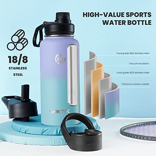 Coktik 32oz Vacuum Insulated Straw Sports Bottle with Lids