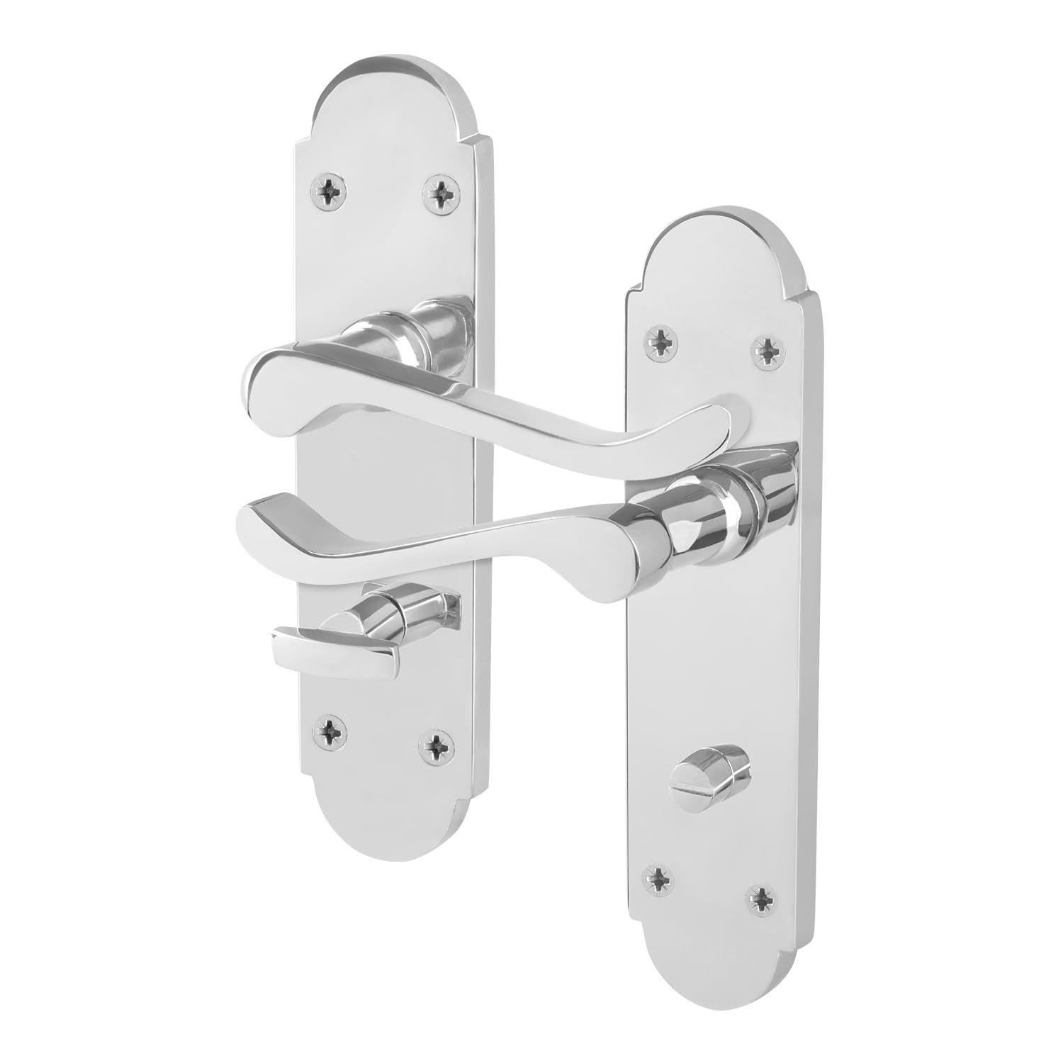 EAI Chrome Bathroom Door Handles, 1 Pair of Internal Polished Chrome Victorian Scroll Shaped Backplate Handles