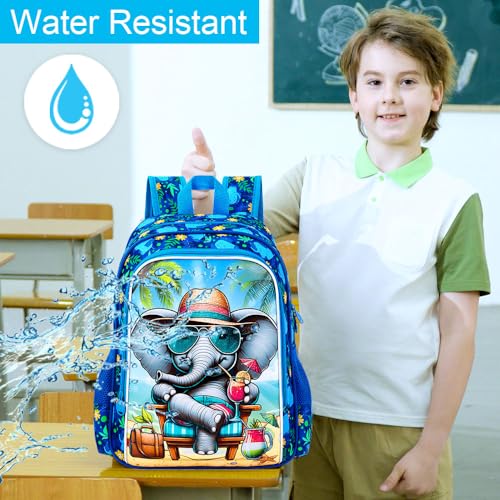 Image of 16 inch Backpack for Boys, 3Pcs Elephant Kids Bookbag with Lunch Box, School Backpacks Set for Elementary Preschool Kindergarten(Blue)