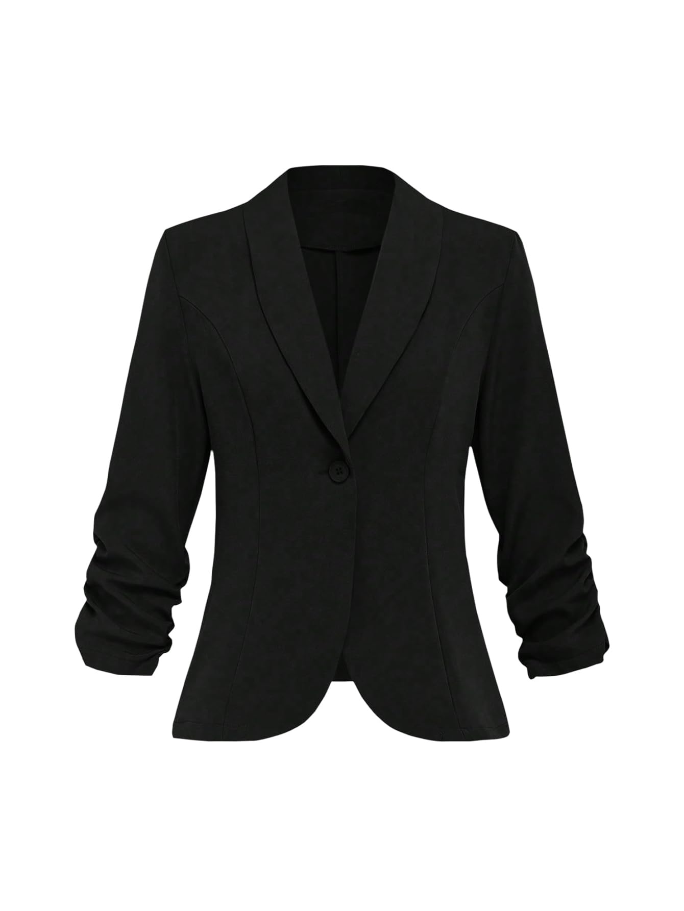 Womens Ruched 3 4 Sleeve Blazer Elegant Button Shawl Collar Business Casual Jackets