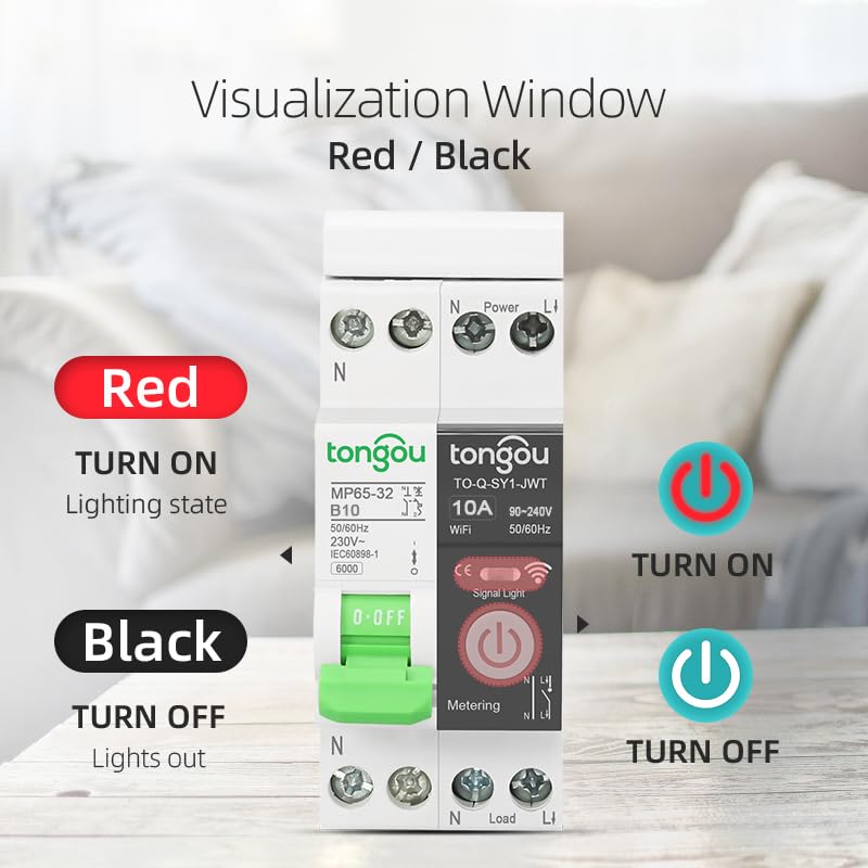 TONGOU Wi-Fi Smart Circuit Breaker status indicators