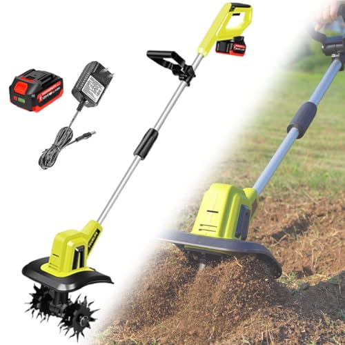 Motocultor inalámbrico, 270Rpm motocultor eléctrico con 4 Cuchillas de Acero, 25Cm de Ancho de Cultivo, 22Cm de Profundidad de laboreo, batería de 4000Mah, para jardinería de césped