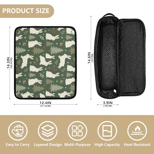 Estuche de viaje 2-en-1 para plancha y rizador de cabello con almohadilla resistente al calor y organizador impermeable con patrón verde invierno para mujeres miniatura 4