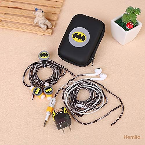 Hemito 7 in 1 Mobile Phone Accessories Protection kit - Spiral Cable Protector for iPhone/Android + Earphone Case Pouch + Cartoon Protector Clips for Data Cable & Earphone