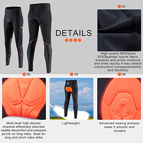 Women\'s Bike Cycling Tight Pants 3D Foam Padded Bicycle Pants Breathable and Dry (Pink, Large) - Thumbnail 4
