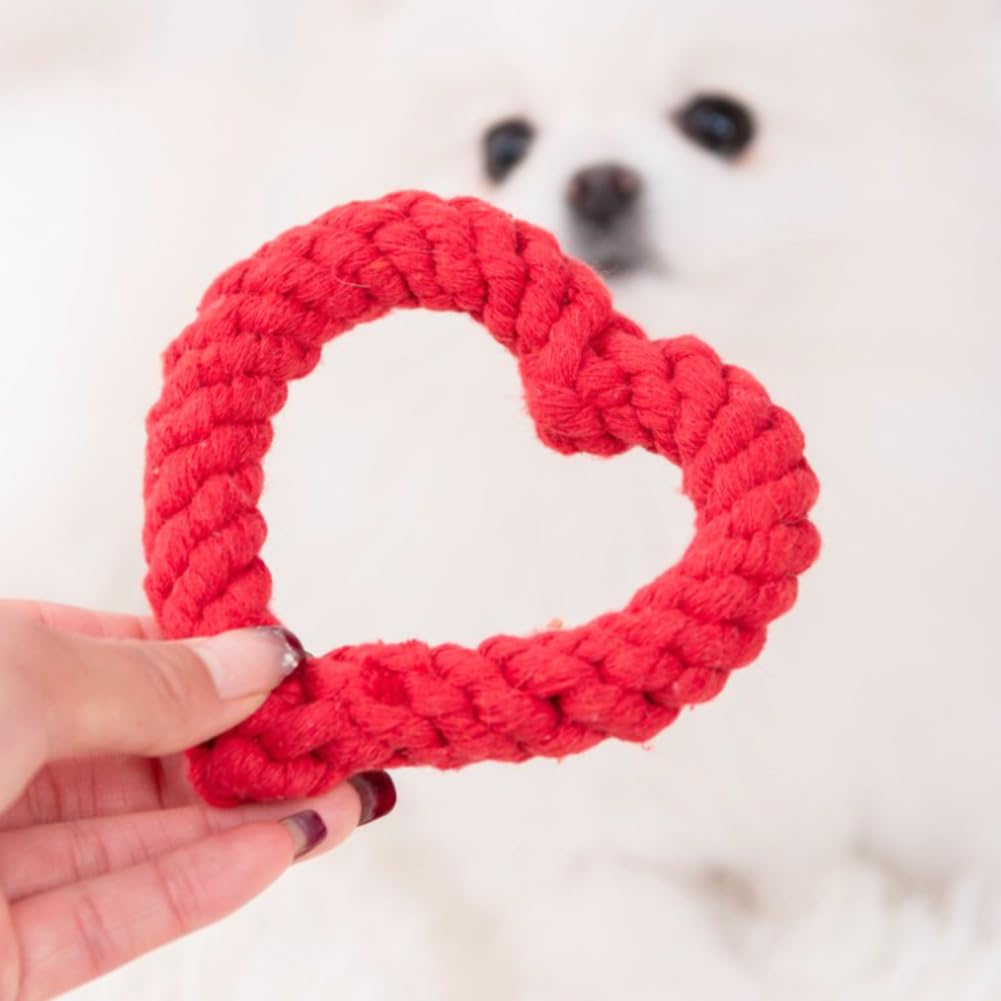 Awpland Dog Rope Toys with Heart Shape, Indestructible Dog Squeaky Toy to Keep Them Busy, Durable Plush Interactive Puppy Toys for Small Medium Large Dogs