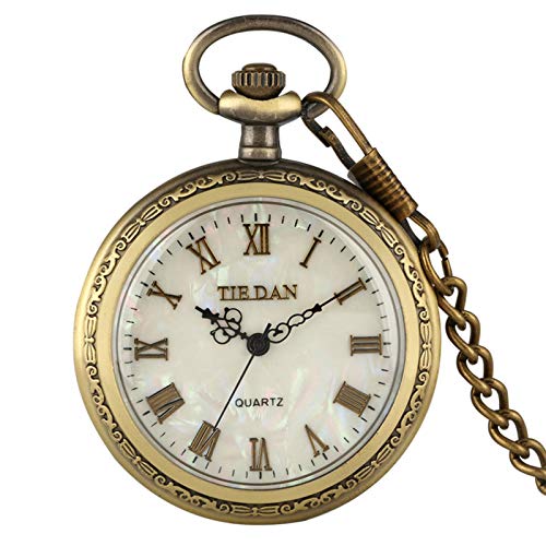 Reloj de bolsillo de cuarzo retro de bronce tipo collar vintage para hombre y mujer 5