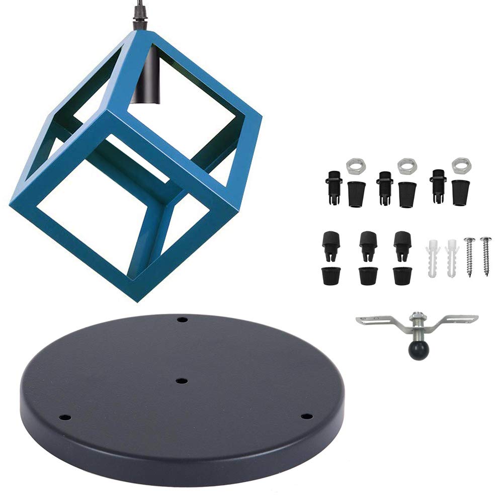 iDEGU 3 Luci Lampadario a sospensione moderno a Forma di Cubo Stile Geometrico E27 Lampada da Soffitto Vintage in Metallo per camera, soggiorno, sala da pranzo - 16cm (Blu, 30CM Base)