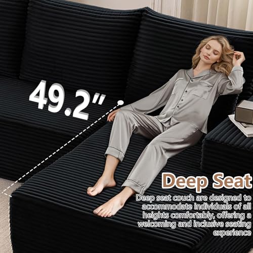 Image of Oversized Modular Sectional Sofa Couch, Large 6 Seater Corner Sofa Modern U Shaped Sectional Couch Cloud Couches for Living Room, Office, Spacious Space, Corduroy, No Assembly Required, Black