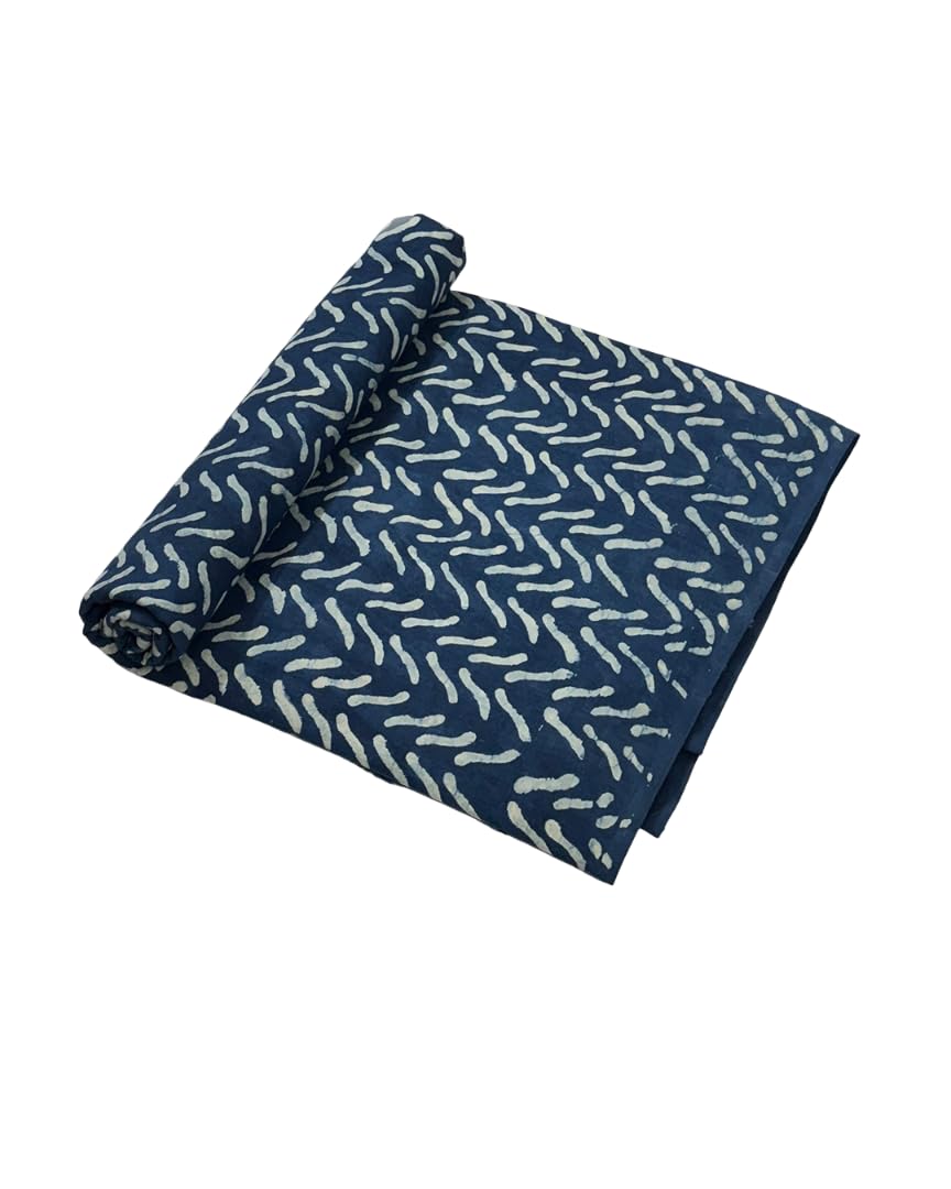 Bhamo Dabu Print Pure Cotton Fabric for Women & Men | Hand Block Printed Cotton Cloth Material for Kurti Kurta Dress Shirt Top Dupatta Craft Sewing | Navy Blue | Unstitched Fabric-image-4