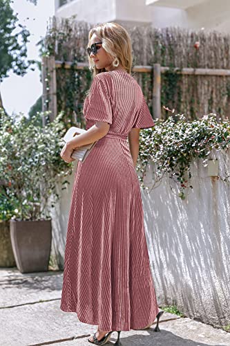 Image of BerryGo Women's Velvet V Neck Wrap Semi Formal Dress Cocktail Party Maxi Dress for Wedding Guest