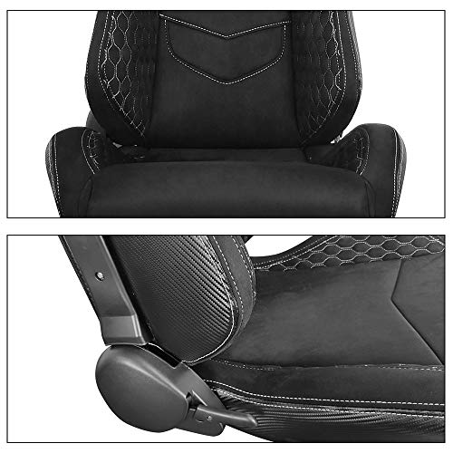 Ikon Motorsports, Universal Racing Seats Pair With Dual Sliders, Suede W/White Stitch Reclinable Left Right #TOP2