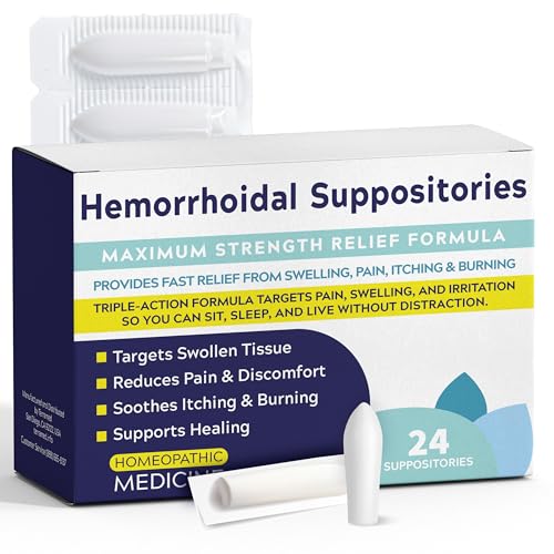 Hemorrhoid Suppository for Pain, Burning & Itching Relief | Effective Hemorrhoid Treatment for...
