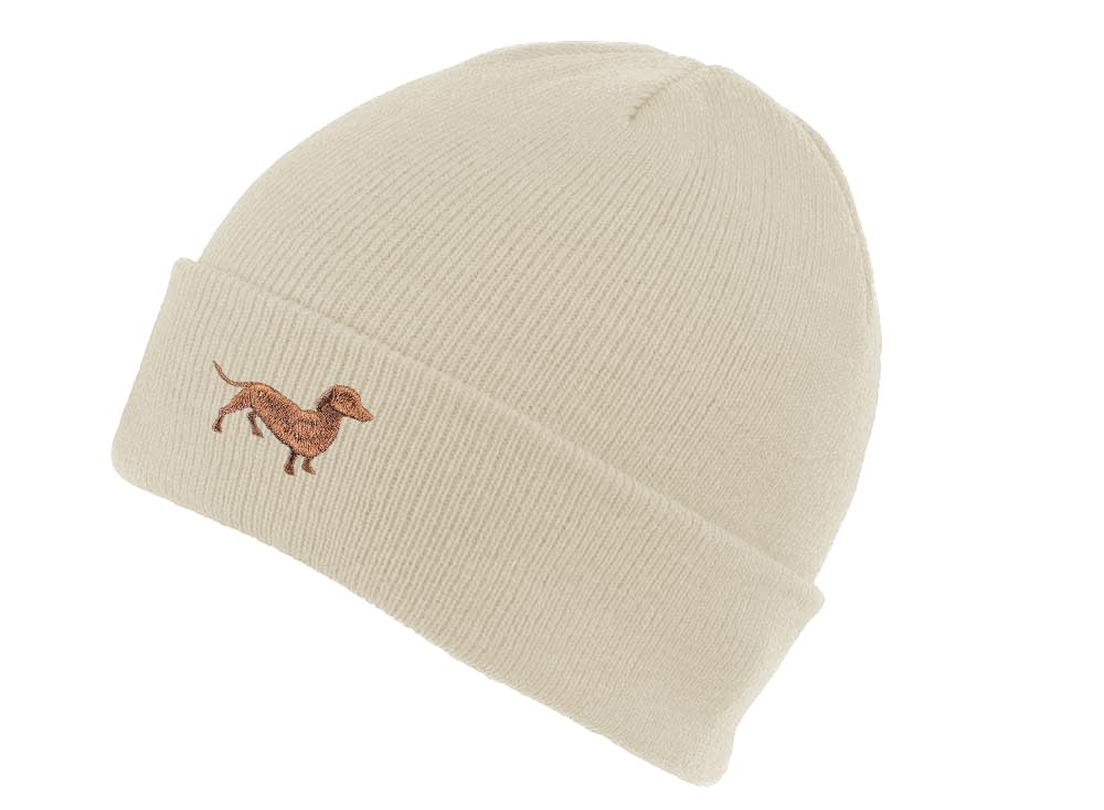 The House Of Dog Unisex Oatmeal Dachshund Sausage Dog Owner Gift. Classic Cuffed Beanie Ski Hat With Embroidered Design.