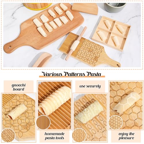 image for Tioncy 9 Pcs Pasta Making Tool Set Wood Gnocchi Board with Ravioli Mol